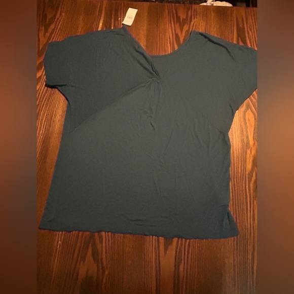 Loft Twist Back Tee women’s L teal blue classic staple wardrobe teacher V-neck - Picture 12 of 13